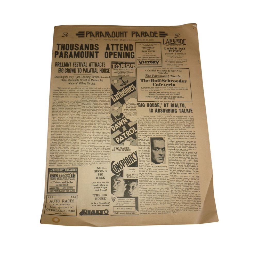 Vintage 1979 Denver Paramount Theatre Grand Opening Reprint Program - 1930 Gala